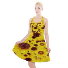 Beautiful Sunflowers Halter Party Swing Dress 