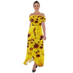 Beautiful Sunflowers Off Shoulder Open Front Chiffon Dress by Ket1n9