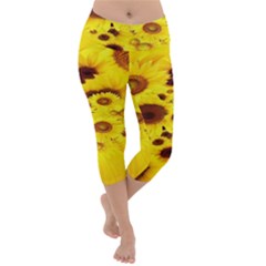 Beautiful Sunflowers Lightweight Velour Capri Yoga Leggings by Ket1n9