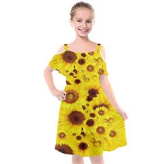 Beautiful Sunflowers Kids  Cut Out Shoulders Chiffon Dress by Ket1n9