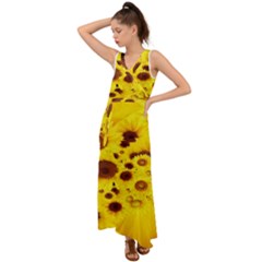 Beautiful Sunflowers V-neck Chiffon Maxi Dress by Ket1n9