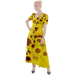 Beautiful Sunflowers Button Up Short Sleeve Maxi Dress by Ket1n9