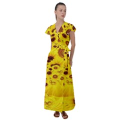 Beautiful Sunflowers Flutter Sleeve Maxi Dress by Ket1n9