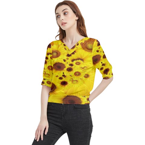 Beautiful Sunflowers Quarter Sleeve Blouse by Ket1n9