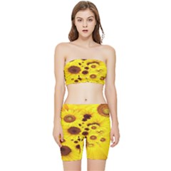 Beautiful Sunflowers Stretch Shorts And Tube Top Set