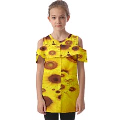 Beautiful Sunflowers Fold Over Open Sleeve Top by Ket1n9