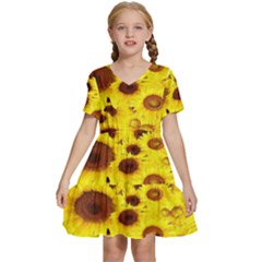 Beautiful Sunflowers Kids  Short Sleeve Tiered Mini Dress by Ket1n9