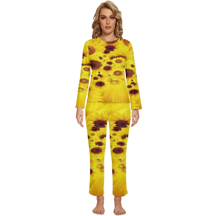 Beautiful Sunflowers Womens  Long Sleeve Lightweight Pajamas Set