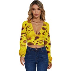 Beautiful Sunflowers Long Sleeve Deep-v Velour Top