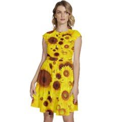 Beautiful Sunflowers Cap Sleeve High Waist Dress by Ket1n9