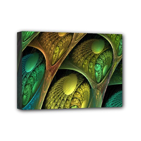 Psytrance Abstract Colored Pattern Feather Mini Canvas 7  X 5  (stretched) by Ket1n9