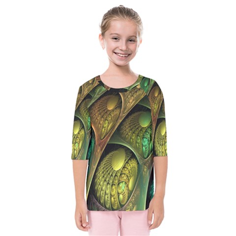 Psytrance Abstract Colored Pattern Feather Kids  Quarter Sleeve Raglan T-shirt by Ket1n9