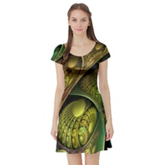 Psytrance Abstract Colored Pattern Feather Short Sleeve Skater Dress by Ket1n9