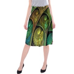 Psytrance Abstract Colored Pattern Feather Midi Beach Skirt by Ket1n9