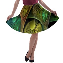 Psytrance Abstract Colored Pattern Feather A-line Skater Skirt by Ket1n9