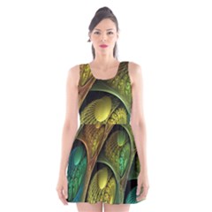 Psytrance Abstract Colored Pattern Feather Scoop Neck Skater Dress by Ket1n9