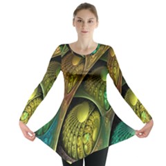 Psytrance Abstract Colored Pattern Feather Long Sleeve Tunic  by Ket1n9