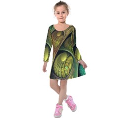 Psytrance Abstract Colored Pattern Feather Kids  Long Sleeve Velvet Dress by Ket1n9