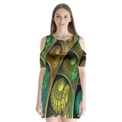 Psytrance Abstract Colored Pattern Feather Shoulder Cutout Velvet One Piece by Ket1n9