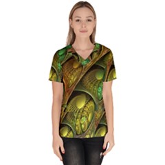 Psytrance Abstract Colored Pattern Feather Women s V-neck Scrub Top by Ket1n9