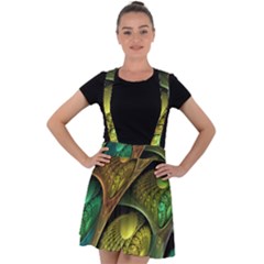 Psytrance Abstract Colored Pattern Feather Velvet Suspender Skater Skirt by Ket1n9