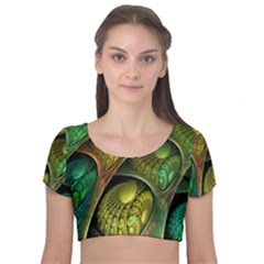 Psytrance Abstract Colored Pattern Feather Velvet Short Sleeve Crop Top  by Ket1n9