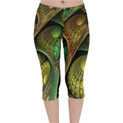 Psytrance Abstract Colored Pattern Feather Velvet Capri Leggings 