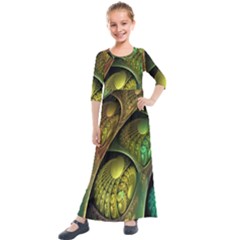 Psytrance Abstract Colored Pattern Feather Kids  Quarter Sleeve Maxi Dress by Ket1n9