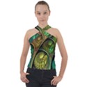 Psytrance Abstract Colored Pattern Feather Cross Neck Velour Top View1