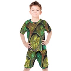 Psytrance Abstract Colored Pattern Feather Kids  T-shirt And Shorts Set by Ket1n9