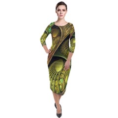 Psytrance Abstract Colored Pattern Feather Quarter Sleeve Midi Velour Bodycon Dress by Ket1n9