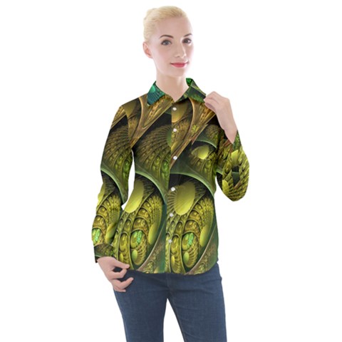 Psytrance Abstract Colored Pattern Feather Women s Long Sleeve Pocket Shirt by Ket1n9