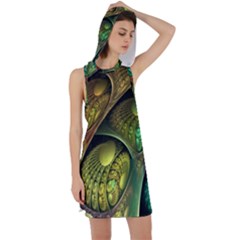 Psytrance Abstract Colored Pattern Feather Racer Back Hoodie Dress by Ket1n9