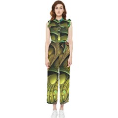 Psytrance Abstract Colored Pattern Feather Women s Frill Top Chiffon Jumpsuit by Ket1n9