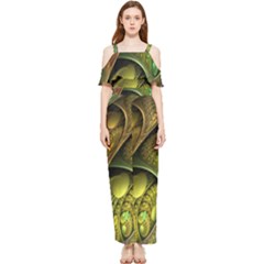 Psytrance Abstract Colored Pattern Feather Draped Sleeveless Chiffon Jumpsuit by Ket1n9