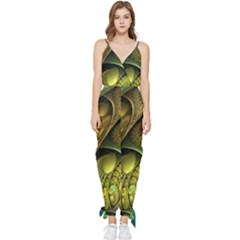 Psytrance Abstract Colored Pattern Feather Sleeveless Tie Ankle Chiffon Jumpsuit by Ket1n9