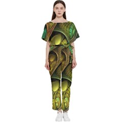 Psytrance Abstract Colored Pattern Feather Batwing Lightweight Chiffon Jumpsuit by Ket1n9