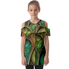 Psytrance Abstract Colored Pattern Feather Fold Over Open Sleeve Top by Ket1n9