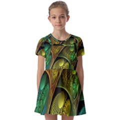 Psytrance Abstract Colored Pattern Feather Kids  Short Sleeve Pinafore Style Dress