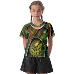 Psytrance Abstract Colored Pattern Feather Kids  Front Cut T-shirt by Ket1n9