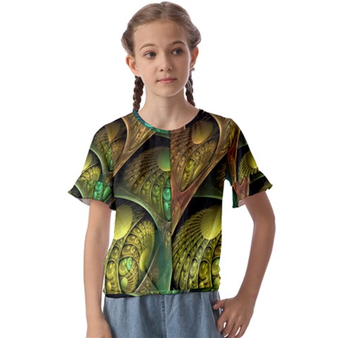 Psytrance Abstract Colored Pattern Feather Kids  Cuff Sleeve Scrunch Bottom T-shirt by Ket1n9