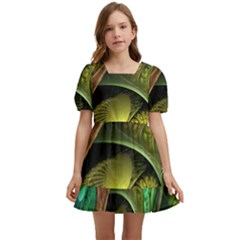 Psytrance Abstract Colored Pattern Feather Kids  Short Sleeve Dolly Dress by Ket1n9