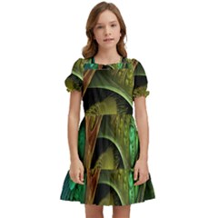 Psytrance Abstract Colored Pattern Feather Kids  Puff Sleeved Dress by Ket1n9