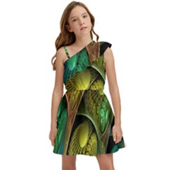 Psytrance Abstract Colored Pattern Feather Kids  One Shoulder Party Dress by Ket1n9