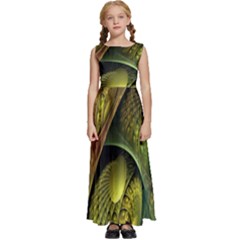 Psytrance Abstract Colored Pattern Feather Kids  Satin Sleeveless Maxi Dress by Ket1n9