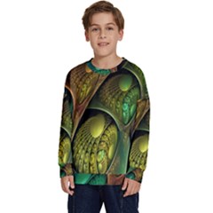 Psytrance Abstract Colored Pattern Feather Kids  Crewneck Sweatshirt by Ket1n9