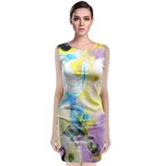 Watercolour Watercolor Paint Ink Sleeveless Velvet Midi Dress