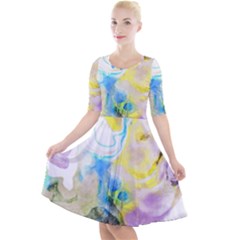 Watercolour Watercolor Paint Ink Quarter Sleeve A-line Dress With Pockets by Ket1n9