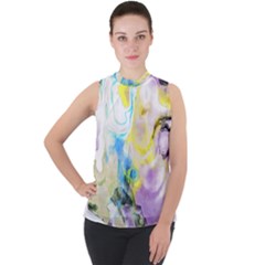 Watercolour Watercolor Paint Ink Mock Neck Chiffon Sleeveless Top by Ket1n9