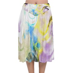 Watercolour Watercolor Paint Ink Velvet Flared Midi Skirt by Ket1n9